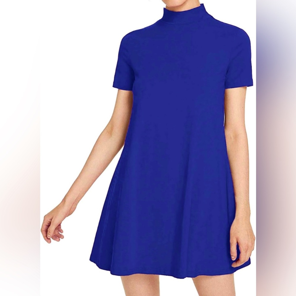 Milumia Women's Mock Neck Short Sleeve A-Line Mini Dress, Royal Blue, Size L